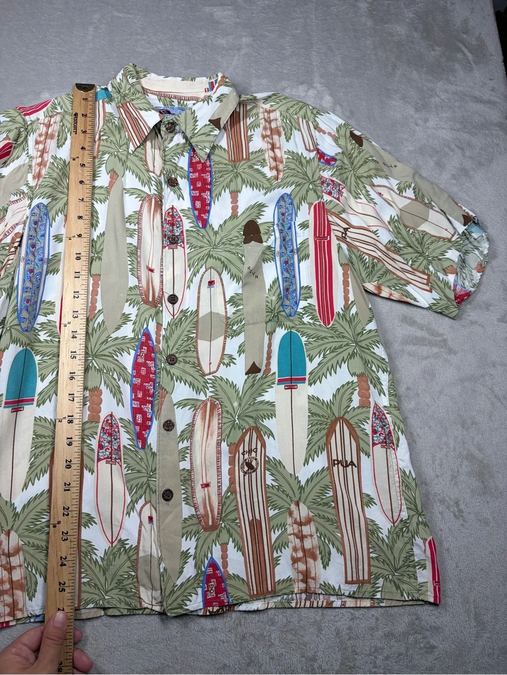 Vintage Reyn Spooner Hawaiian Surfboard Tropical White Cream Collared Shirt S
